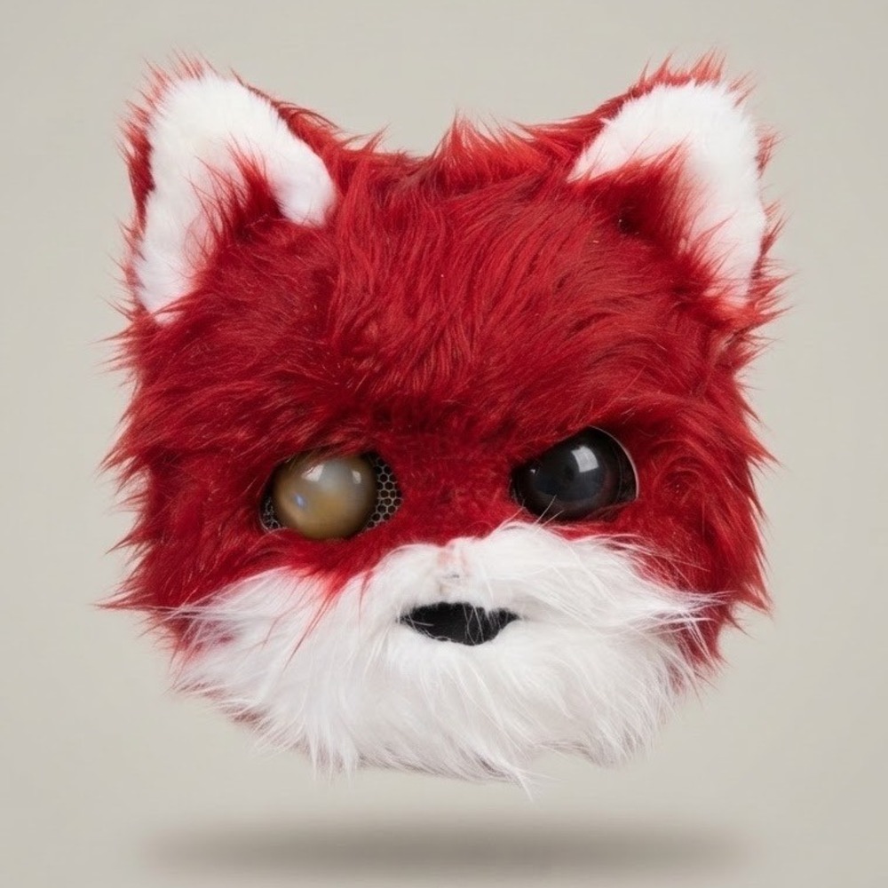 Flawed Gem! Custom Red Faux Fur Animal Mask Mismatched Eyes Cosplay Fursuit